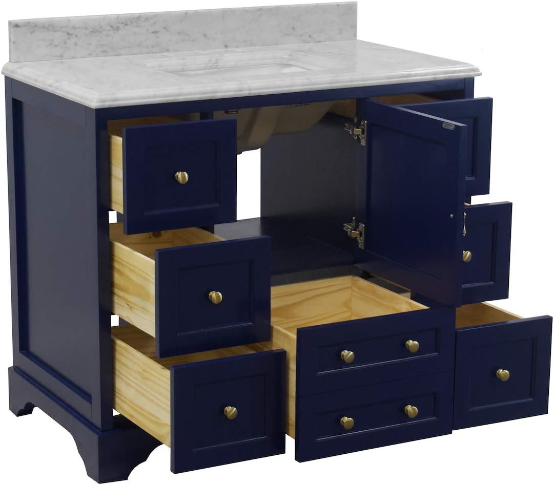 Kitchen Bath Collection Madison 42-inch Bathroom Vanity (Carrara/Royal Blue): Includes Royal Blue Cabinet with Authentic Italian Carrara Marble Countertop and White Ceramic Sink