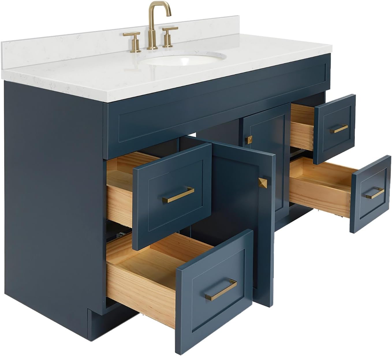 ARIEL Hamlet 60-inch Bathroom Vanity with Sink,Solid Wood, 1.5-inch Carrara White Quartz Countertop & Backsplash, Single Oval Porcelain Sink, 2 Soft Closing Doors, 4 Dovetail Drawers, Midnight Blue