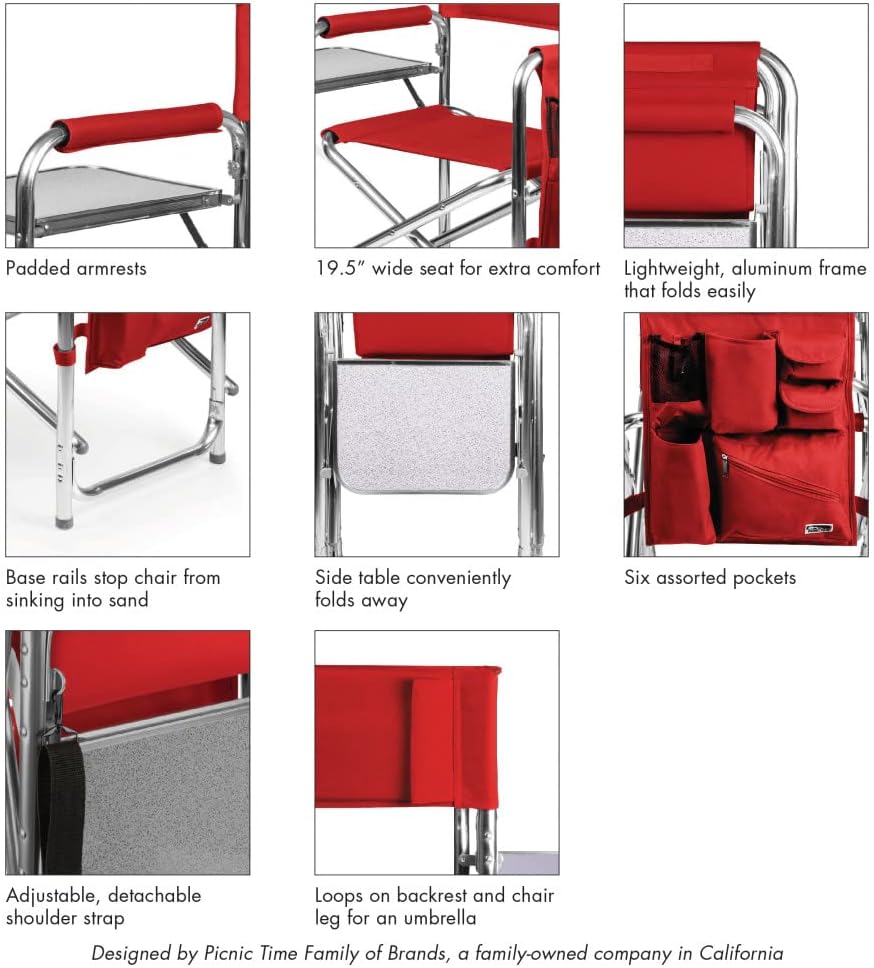 PICNIC TIME NCAA Ohio State Buckeyes Sports Chair with Side Table - Beach Chair - Camp Chair for Adults