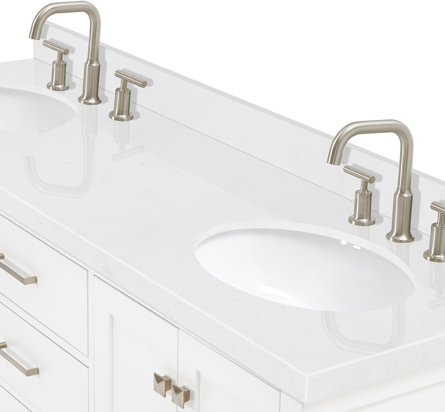 ARIEL Cambridge 66-inch Bathroom Vanity with Sink,Solid Wood, 1.5-inch Carrara White Quartz Countertop & Backsplash, Double Oval Porcelain Sink, 4 Soft Closing Doors, 6 Dovetail Drawers, White