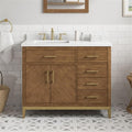 Pemberly Row 42' Bathroom Vanity, Macchiato Finish with White Engineered Marble Countertop, Transitional Style, Brushed Gold Hardware, Soft-Close Storage, Pre-Drilled Sink, Small Bathroom or Powder