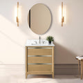 Vanity Art 30 inch Small Bathroom Vanity with Sink & Ceramic Top, Oak Vanity Cabinet with 3 Drawers, Solid Wood Frame, Ceramic Sink, Natural Oak, VA8030-NO1