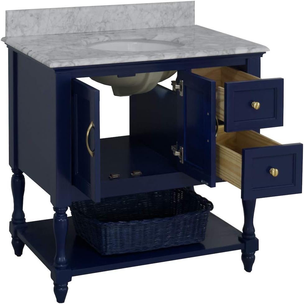Kitchen Bath Collection Beverly 36-inch Bathroom Vanity (Carrara/Royal Blue): Includes Royal Blue Cabinet with Authentic Italian Carrara Marble Countertop and White Ceramic Sink