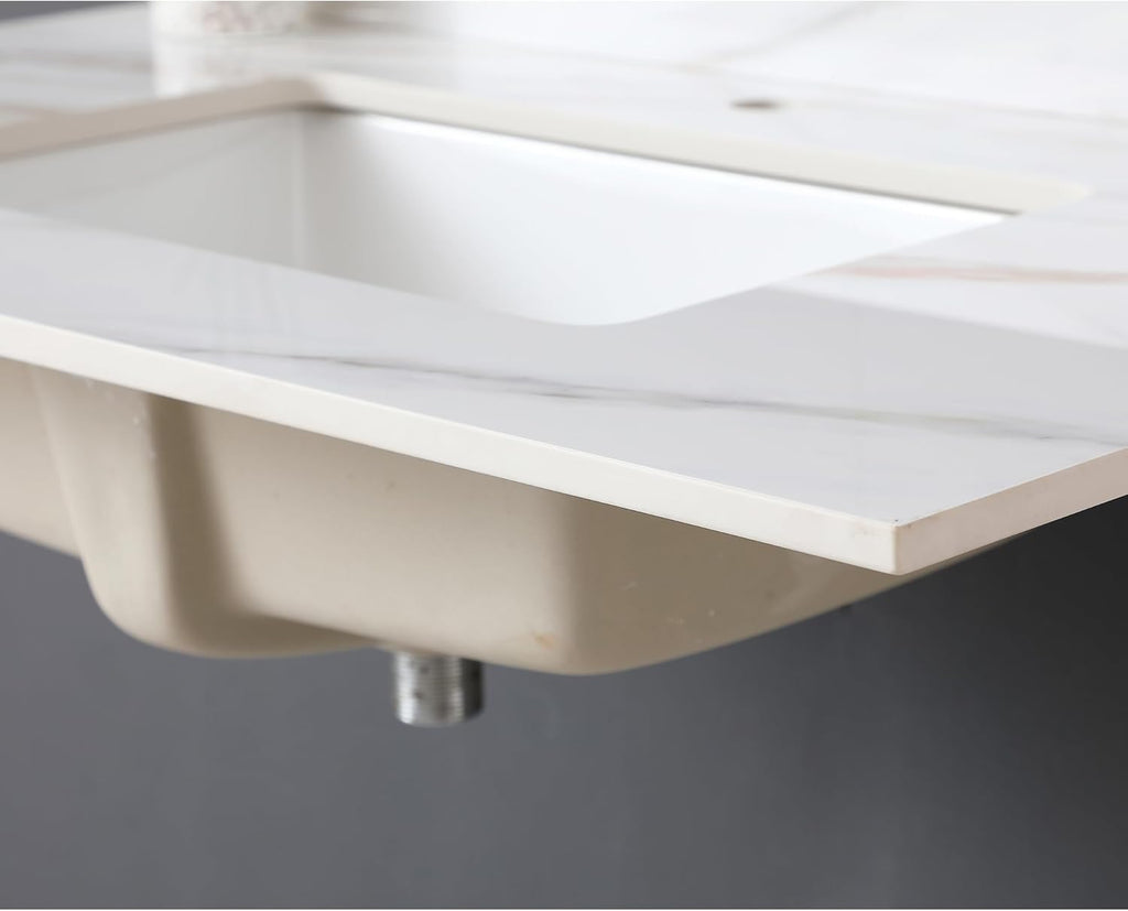 37' Bathroom Vanity Top with Ceramic Undermount Sink & Backsplash,Calacatta Gold Sintered Stone Counter Top, Single Hole Vanity Sink Top
