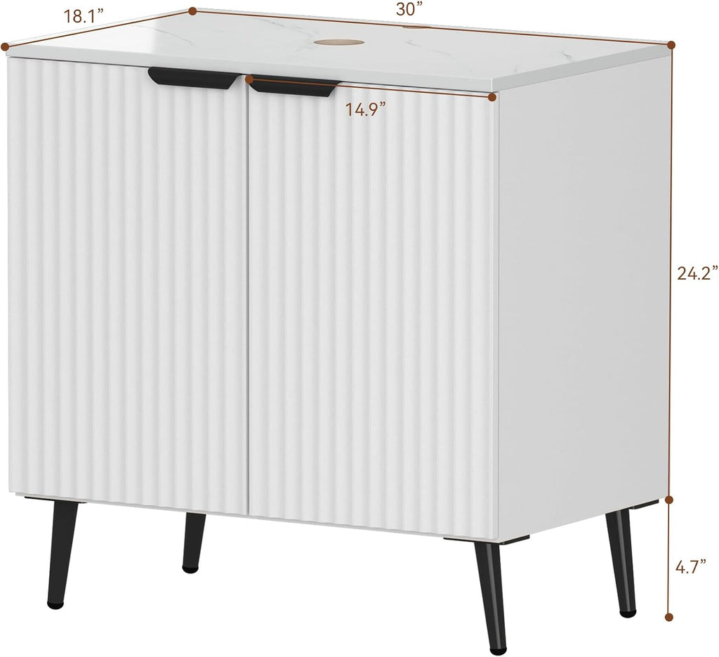 30' Bathroom Vanity, Freestanding Modern Fluted Bathroom Vanity Without Sink, Under Sink Storege Cabinet with 2 Soft-Close Doors, Metal Handle,Easy Assembly, White