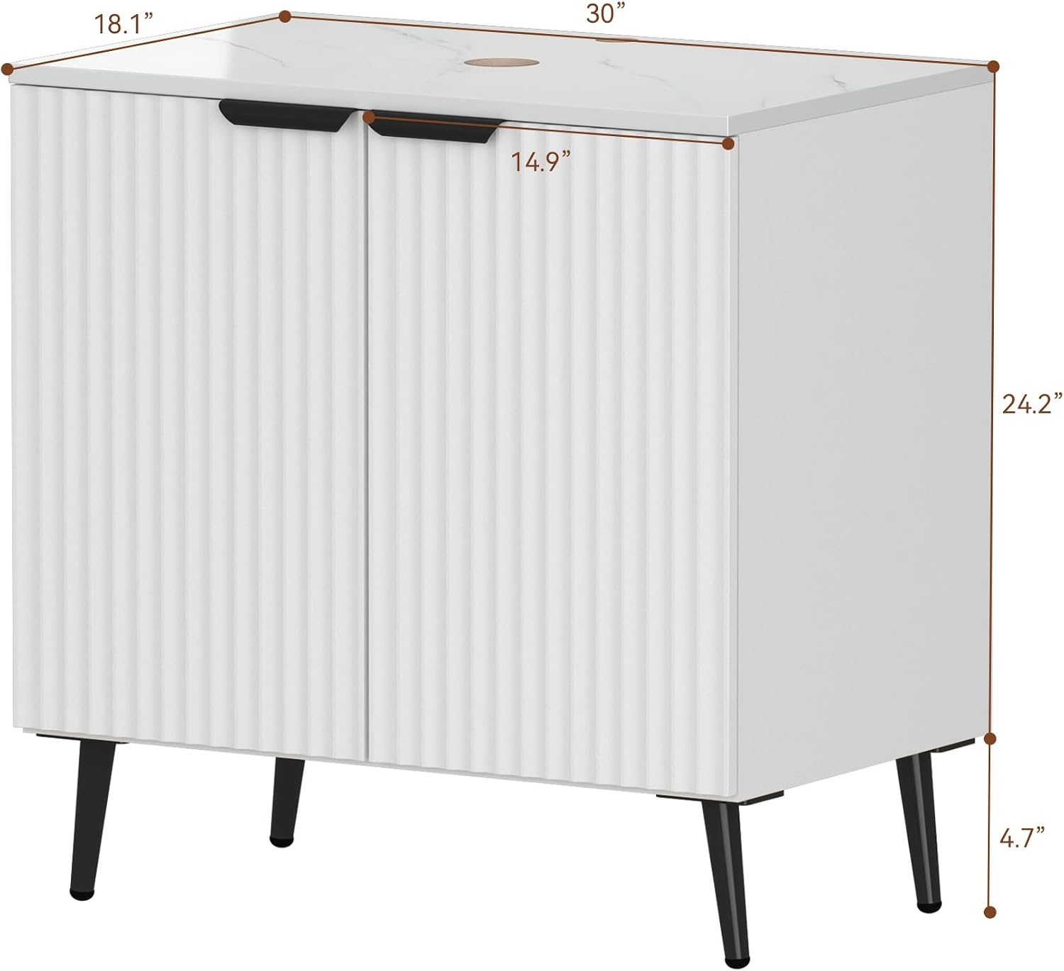 30' Bathroom Vanity, Freestanding Modern Fluted Bathroom Vanity Without Sink, Under Sink Storege Cabinet with 2 Soft-Close Doors, Metal Handle,Easy Assembly, White