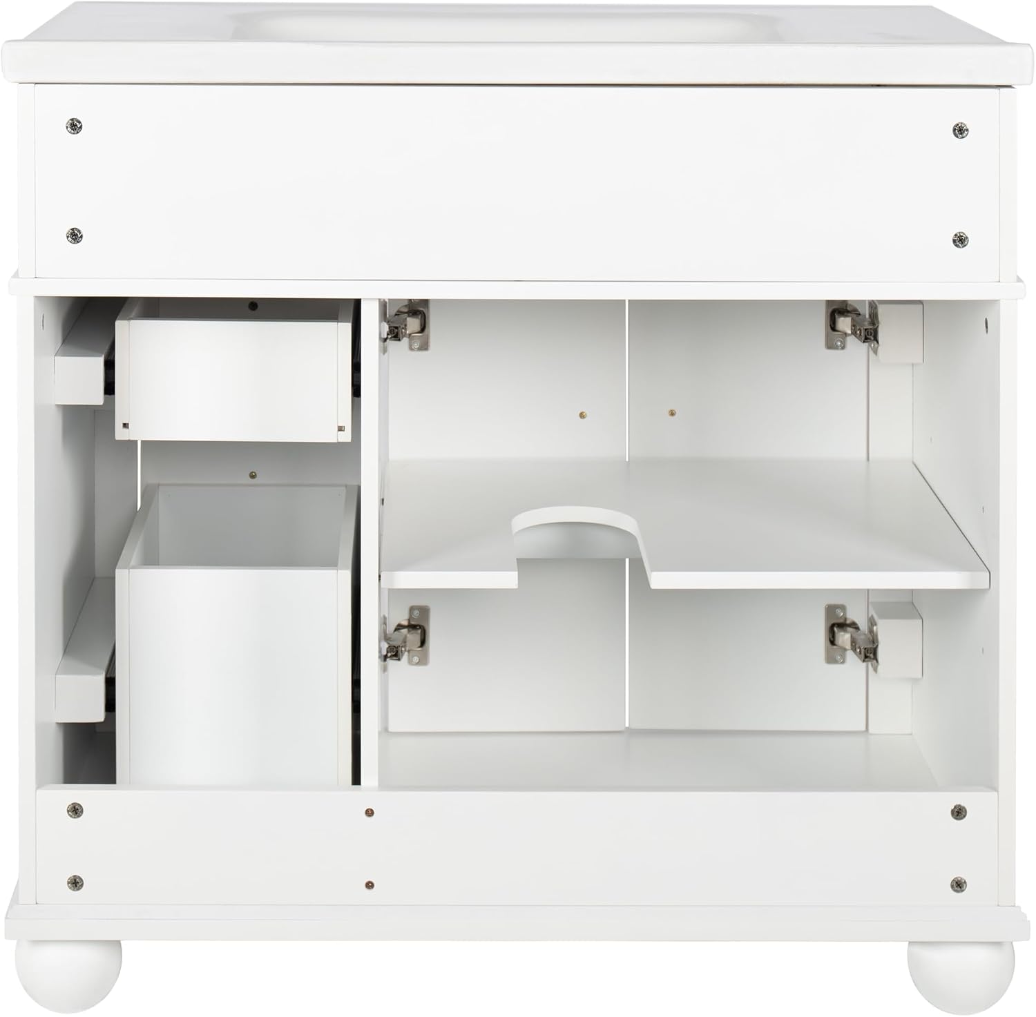 36 inch Bathroom Vanity with Sink, Freestanding Bathroom Vanity Cabinet with Ceramic Sink, Flip Top Drawer, 2 Large Capacity Drawers, Soft Closing Doors, Adjustable Shelf, Round Column Base, White