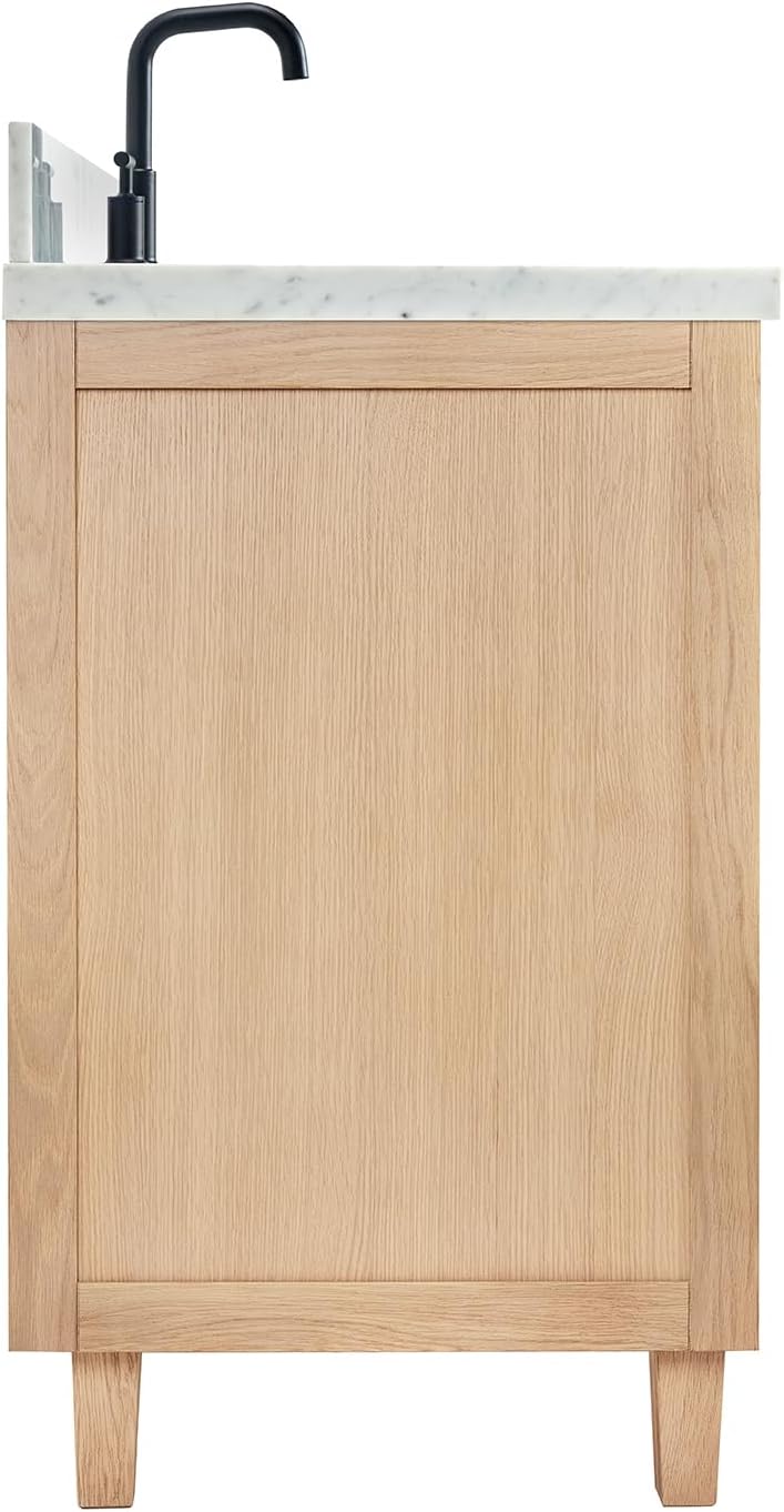 ARIEL Monroe 48-inch Bathroom Vanity with Sink,Solid Wood, 1.5-inch Italian Carrara Marble Countertop, Single Rectangular Porcelain Sink, Dovetail Drawers, White Oak