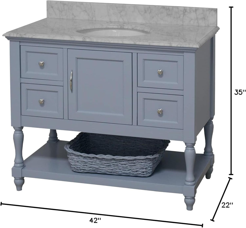 Beverly 42-inch Bathroom Vanity (Carrara/Powder Blue): Includes Powder Blue Cabinet with Authentic Italian Carrara Marble Countertop and White Ceramic Sink