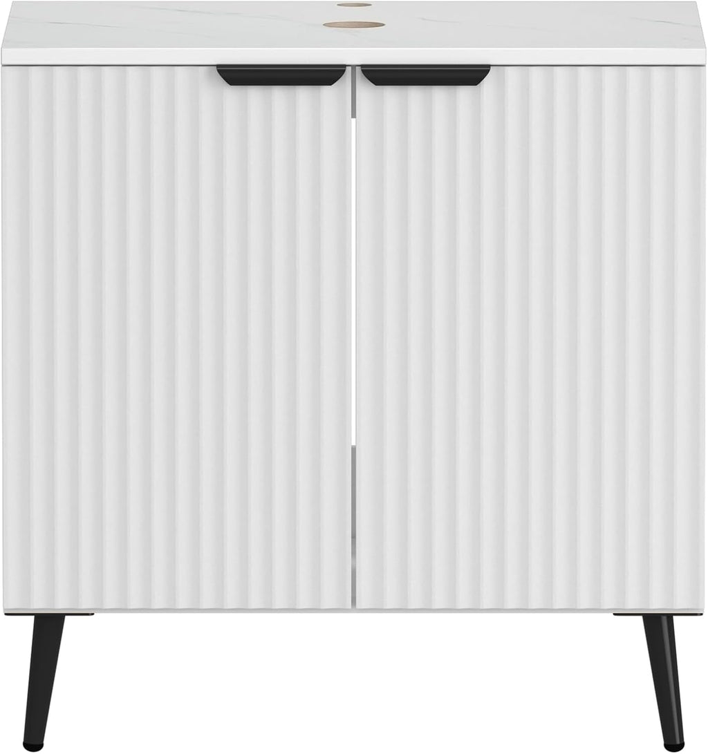30' Bathroom Vanity, Freestanding Modern Fluted Bathroom Vanity Without Sink, Under Sink Storege Cabinet with 2 Soft-Close Doors, Metal Handle,Easy Assembly, White