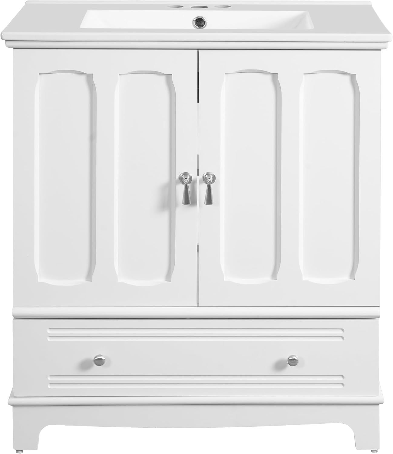 Merax 30 Inch Bathroom Vanity with Sink, Freestanding Painted Bathroom Vanity Cabinet with 2 Doors & 2 Drawers, Solid Wood Frame, Ceramic Sink