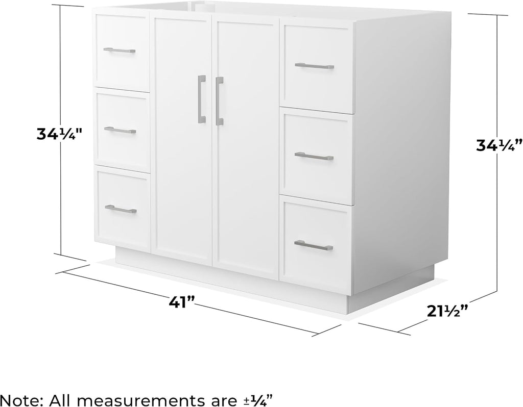 Wyndham Collection Elan 42 Inch Single Bathroom Vanity with Toe Kick in White, No Countertop, No Sink, Brushed Nickel Trim