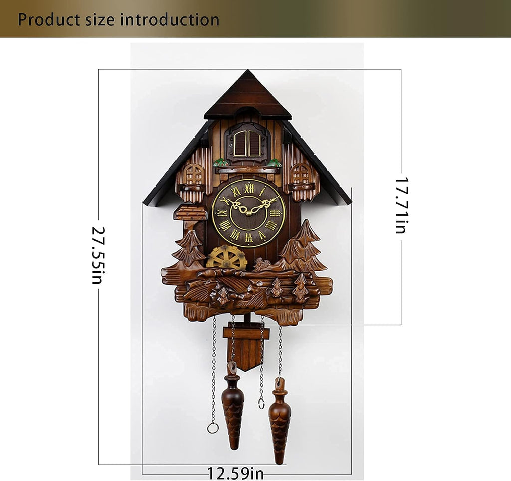Wall Clock Outdoor Clock,Hand-Carved Cuckoo Clock Black Forest House with Music & Night Mode,Carved Wood Decorations,Brown Art Home Decor Silent Wall Clocks