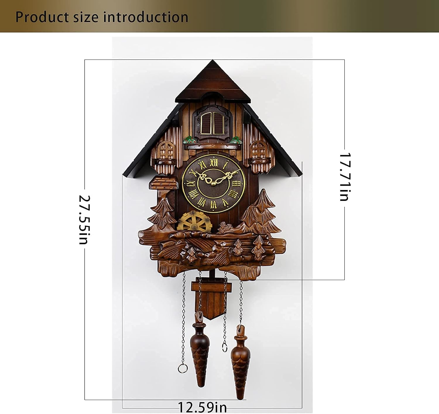Wall Clock Outdoor Clock,Hand-Carved Cuckoo Clock Black Forest House with Music & Night Mode,Carved Wood Decorations,Brown Art Home Decor Silent Wall Clocks