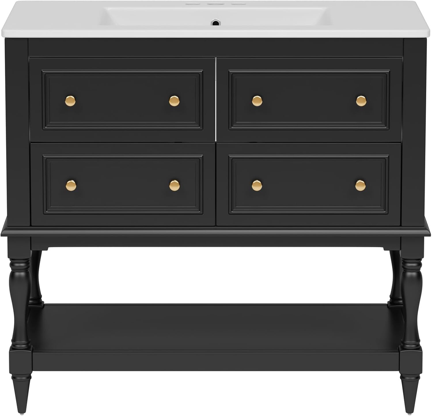 Merax Country 36' Bathroom Vanity with Sink, Farmhouse Bathroom Vanity Storage Cabinet with 4 Drawers and Open Shelf, Solid Wood Frame Bath Storage Vanity
