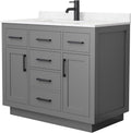 Wyndham Collection Beckett 42 Inch Single Bathroom Vanity with Toe Kick in Dark Gray, Carrara Cultured Marble Countertop, Undermount Square Sink, Matte Black Trim