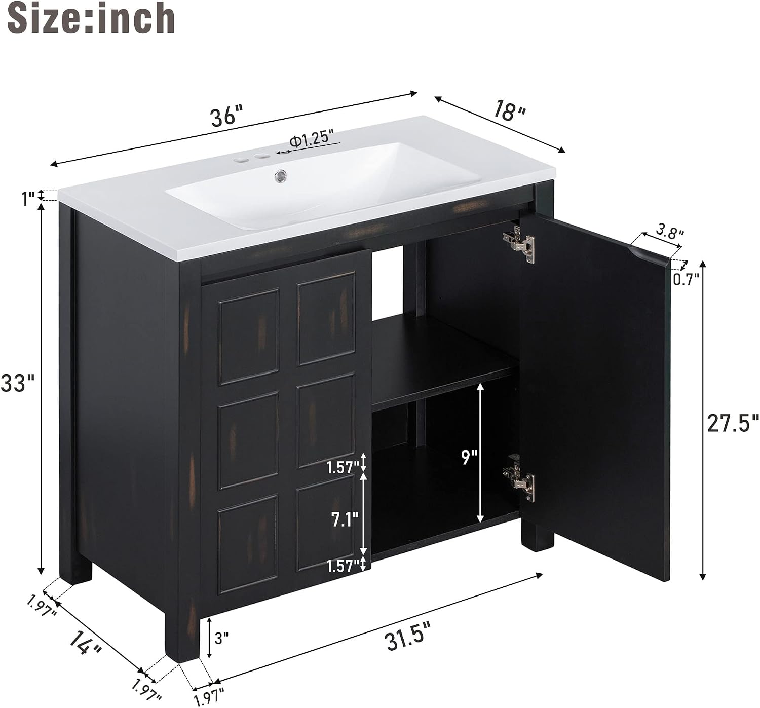 SOFTSEA 36' Bathroom Vanity with Sink Combo, Single Sink Bathroom Vanity with Soft-Close Doors, Solid Wood Frame Bathroom Cabinet, Resin Basin, Easy Assembly, Espresso
