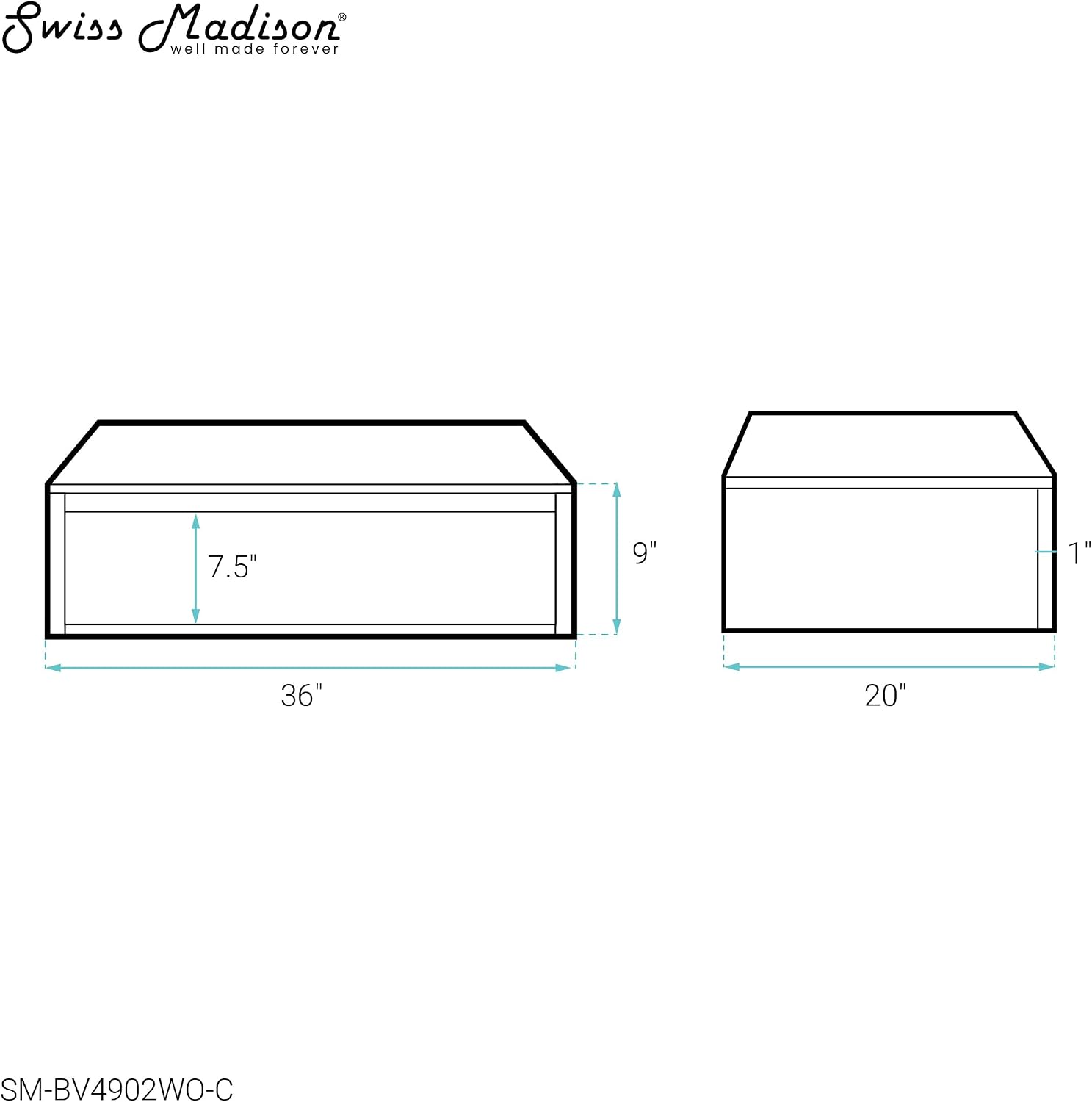 Swiss Madison Avancer 36' Wall-Mounted Bathroom Vanity Cabinet Without Top in White Oak