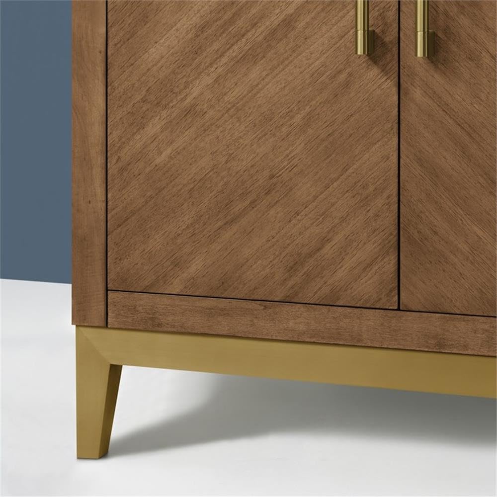 Pemberly Row 42' Bathroom Vanity, Macchiato Finish with White Engineered Marble Countertop, Transitional Style, Brushed Gold Hardware, Soft-Close Storage, Pre-Drilled Sink, Small Bathroom or Powder