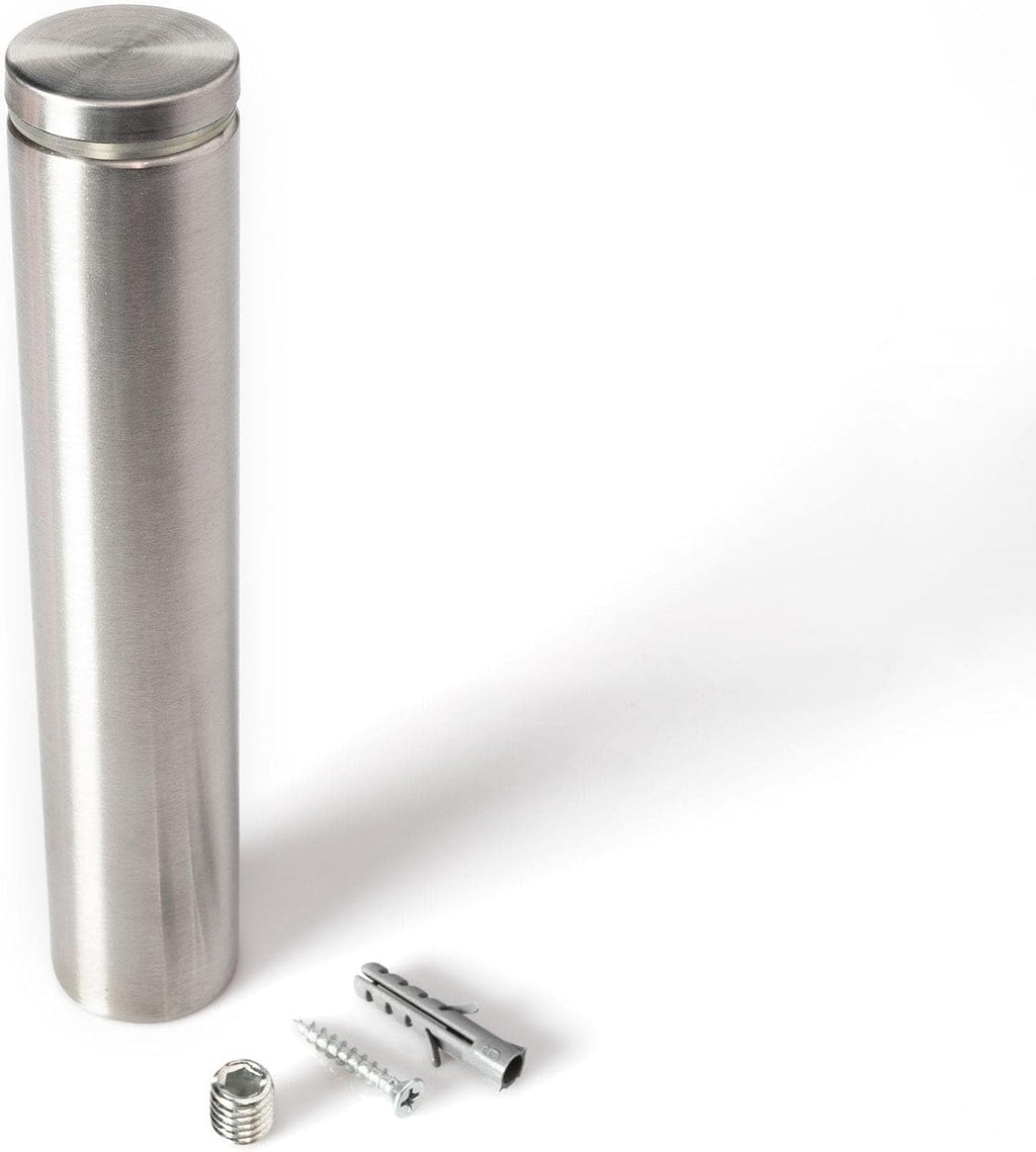Stainless Steel Standoff 1-1/4 Inch Diameter x 6 Inch Barrel Length Brushed Finish for PVC, Glass and Acrylic Sign Stand Off Wall Anchors and Screws 48 Piece Small Store Pack