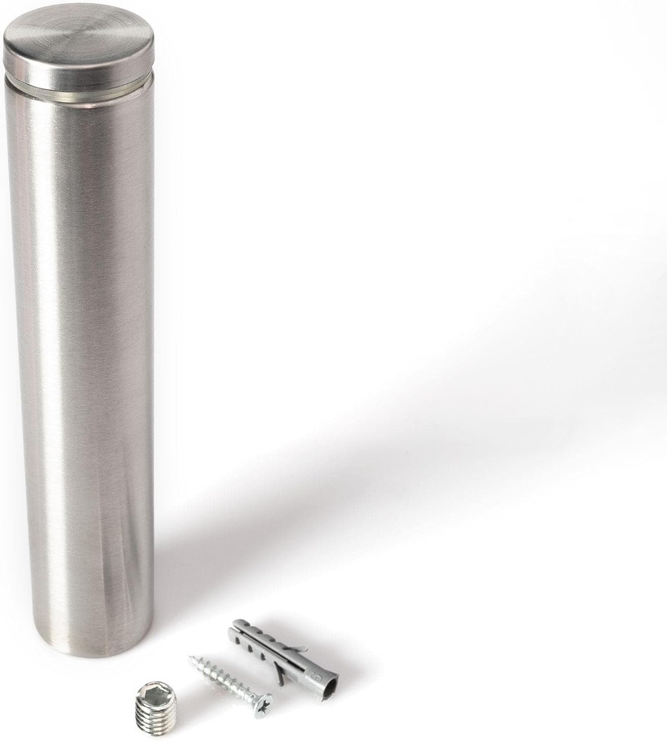 Stainless Steel Standoff 1-1/4 Inch Diameter x 6 Inch Barrel Length Brushed Finish for PVC, Glass and Acrylic Sign Stand Off Wall Anchors and Screws 48 Piece Small Store Pack
