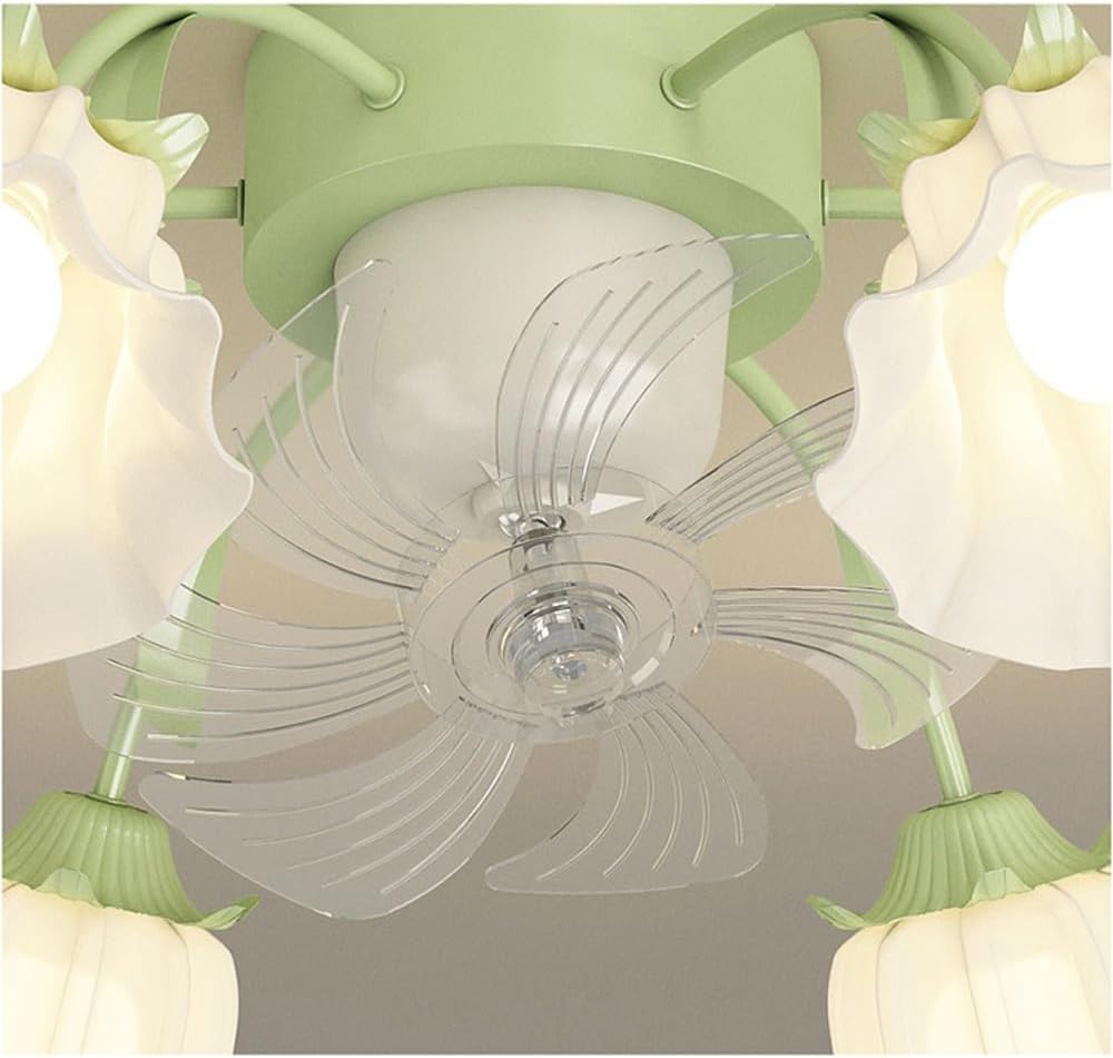 6 Light Flower Ceiling Fan with Lights Remote Control Reversible Fan 360° Oscillating Ceiling Fan Light Milk Glass Modern Fan Light Girls Ceiling Fan Light for Bedroom Living Room Dining Room