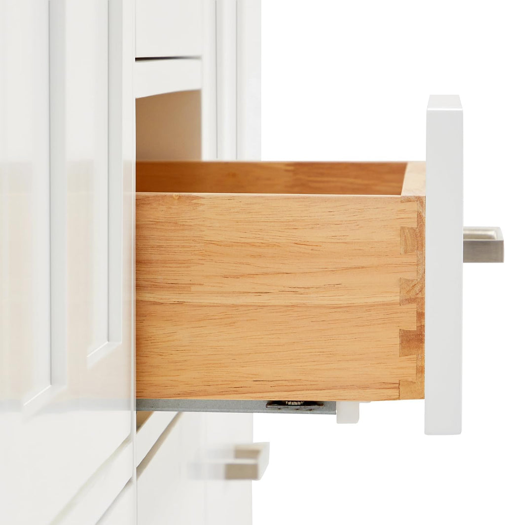 ARIEL Cambridge 66-inch Bathroom Vanity with Sink,Solid Wood, 1.5-inch Carrara White Quartz Countertop & Backsplash, Single Oval Porcelain Sink, 2 Soft Closing Doors, 9 Dovetail Drawers, White