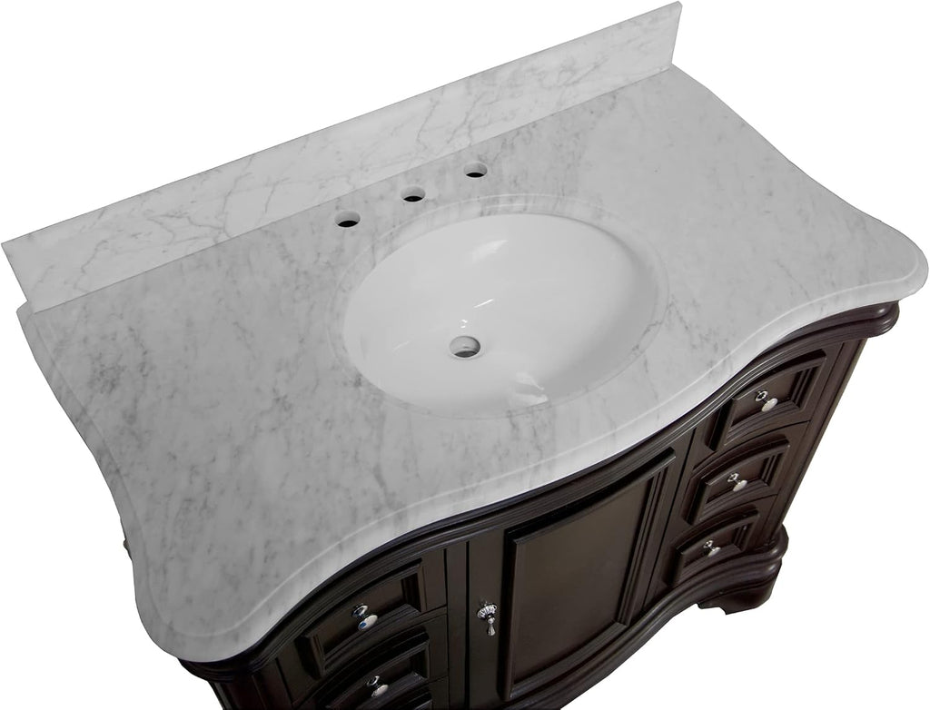 Kitchen Bath Collection Katherine 42-inch Bathroom Vanity (Carrara/Chocolate): Includes Chocolate Cabinet with Authentic Italian Carrara Marble Countertop and White Ceramic Sink