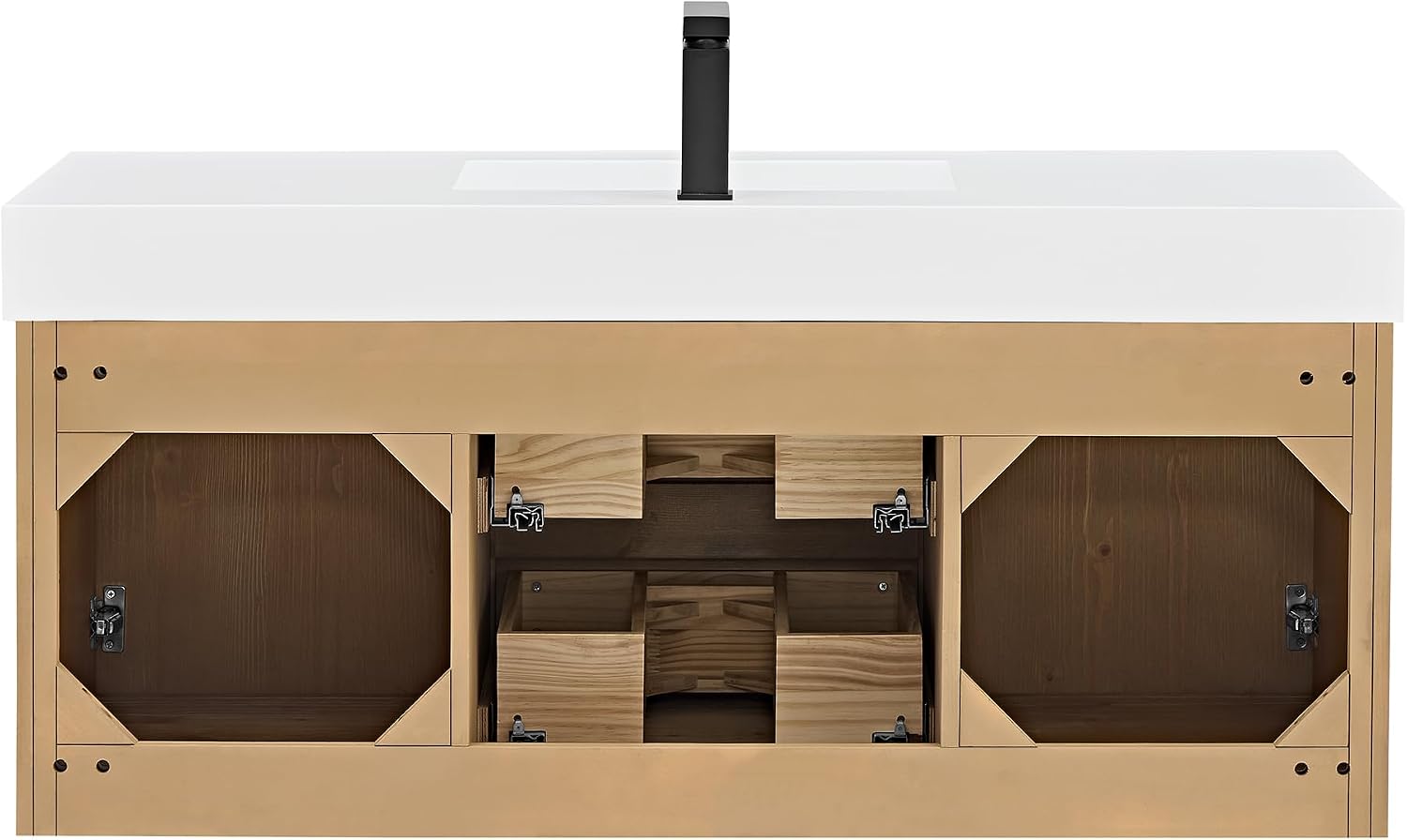 48 Inch Floating Sink Bathroom Vanity Wall Mount Single Vanities Overflow Mordern Large Storge Cabinet with Ceramic Countertop Double Soft Closing Drawers Pre-Assembled