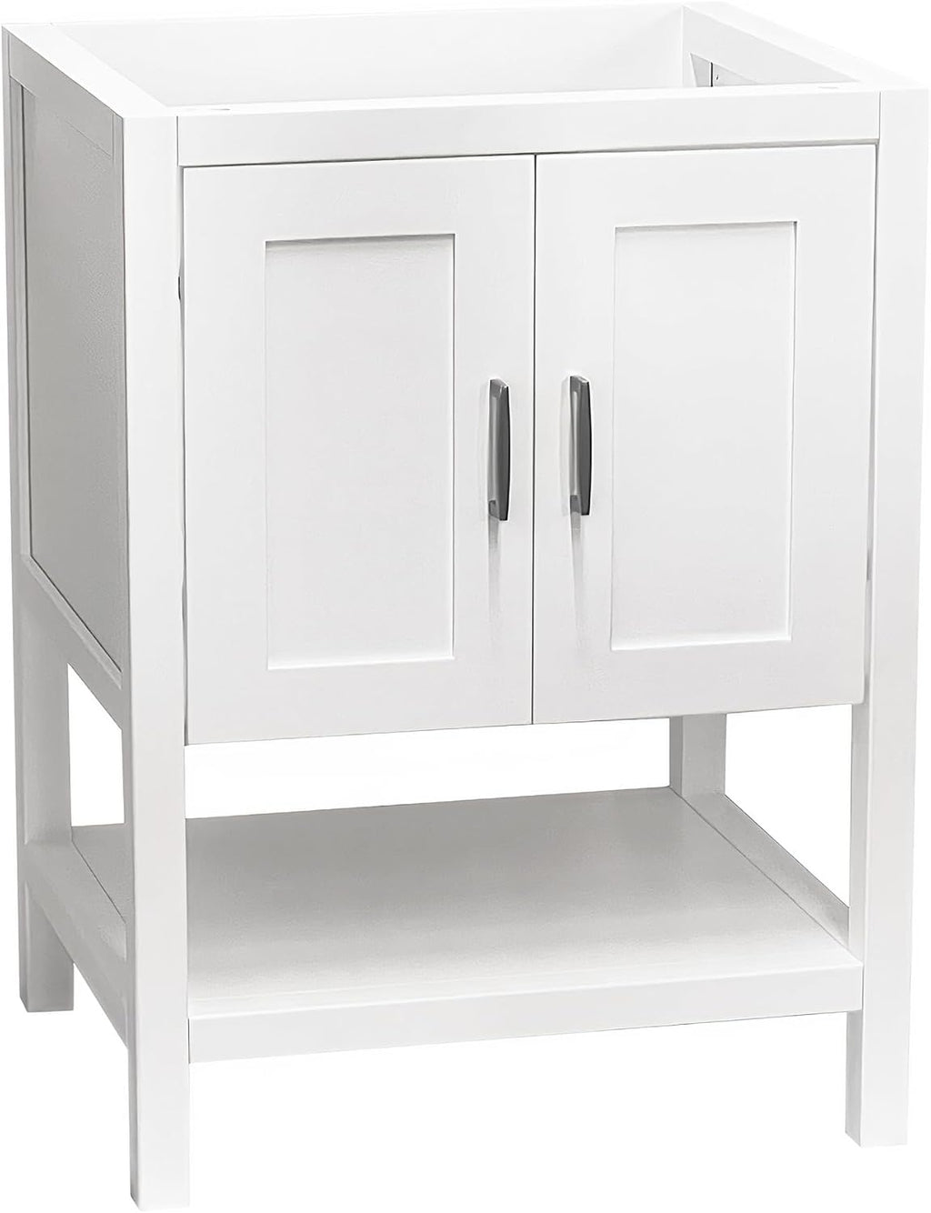 30' Bathroom Vanity with Sink – Freestanding Solid Wood Cabinet with Open Shelf, Soft-Close Doors, Matte White Resin Integrated Top (31' Top Included, White)