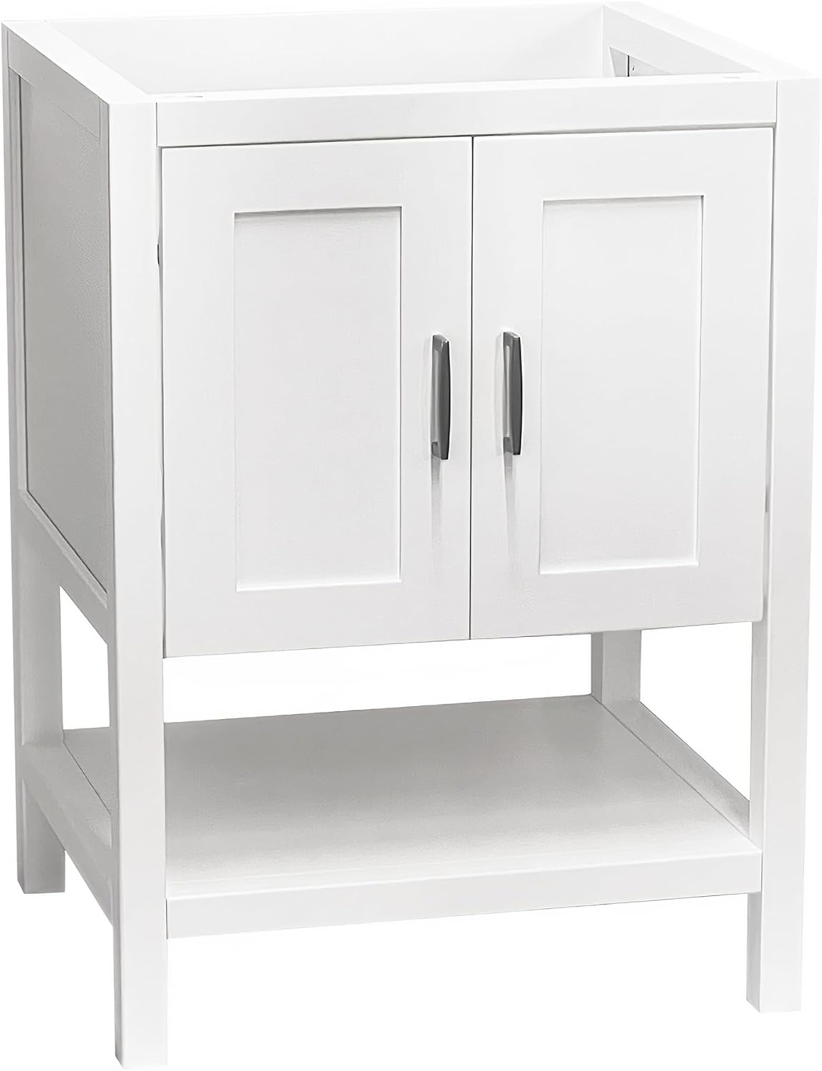 30' Bathroom Vanity with Sink – Freestanding Solid Wood Cabinet with Open Shelf, Soft-Close Doors, Matte White Resin Integrated Top (31' Top Included, White)