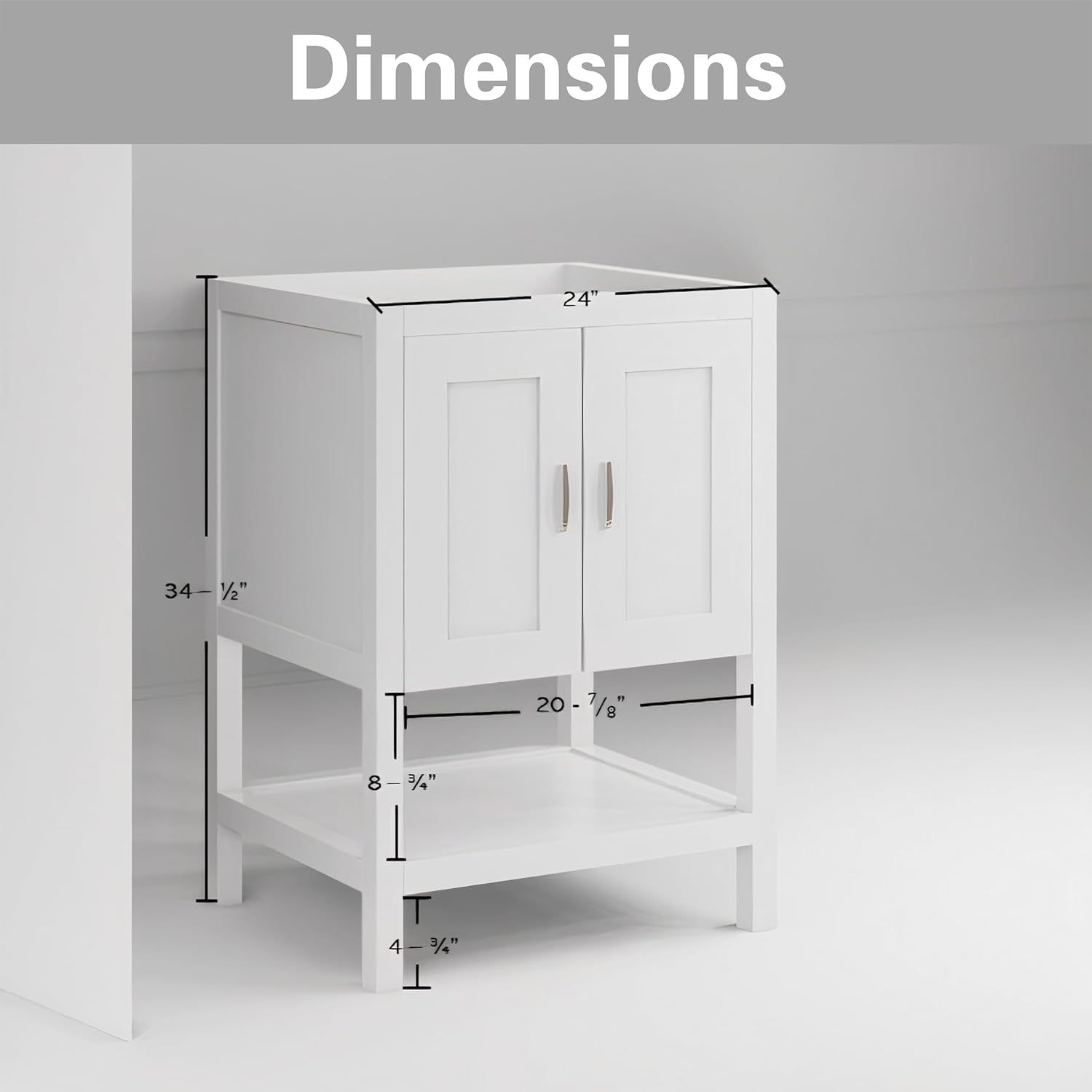 24' Bathroom Vanity with Sink – Freestanding Solid Wood Cabinet with Open Shelf, Soft-Close Doors, Matte White Resin Integrated Top (25' Top Included, White)