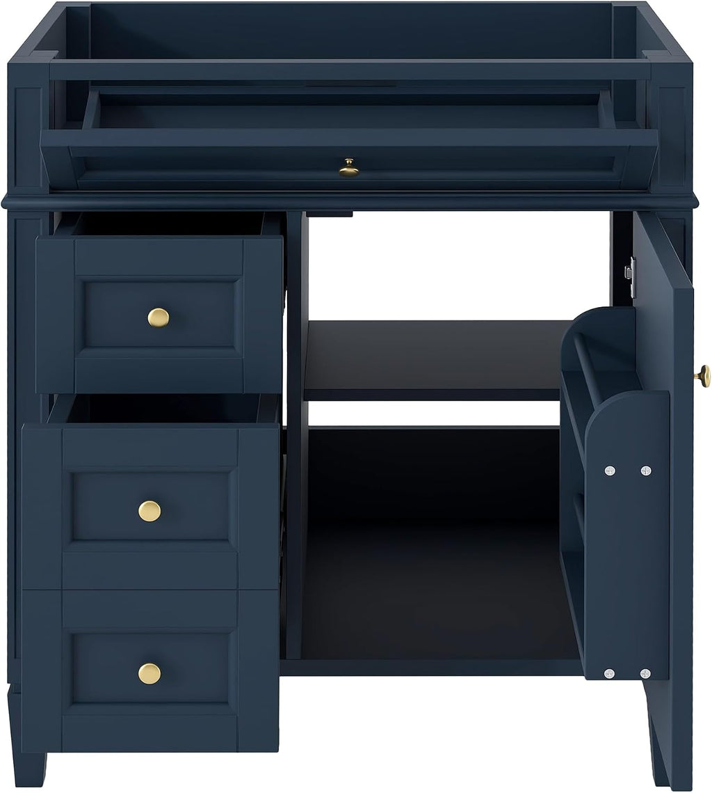 Favfurish 30' Bathroom Vanity Without Top Sink,Modern Freestanding Bath Storage Cabinet with 2 Soft-Close Drawers & Tip-Out Tray,Solid Wood Vanity Only w/Adjustable Shelf & Door Organizer,Blue