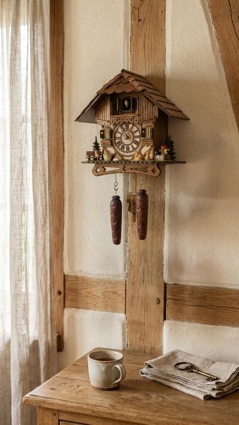 Cuckoo Palace German Cuckoo Clock – Black Forest Hillside Chalet with Animal Figures – Quartz Movement with Music – Night Silence Sensor – 10.6 Inch Wall Clock