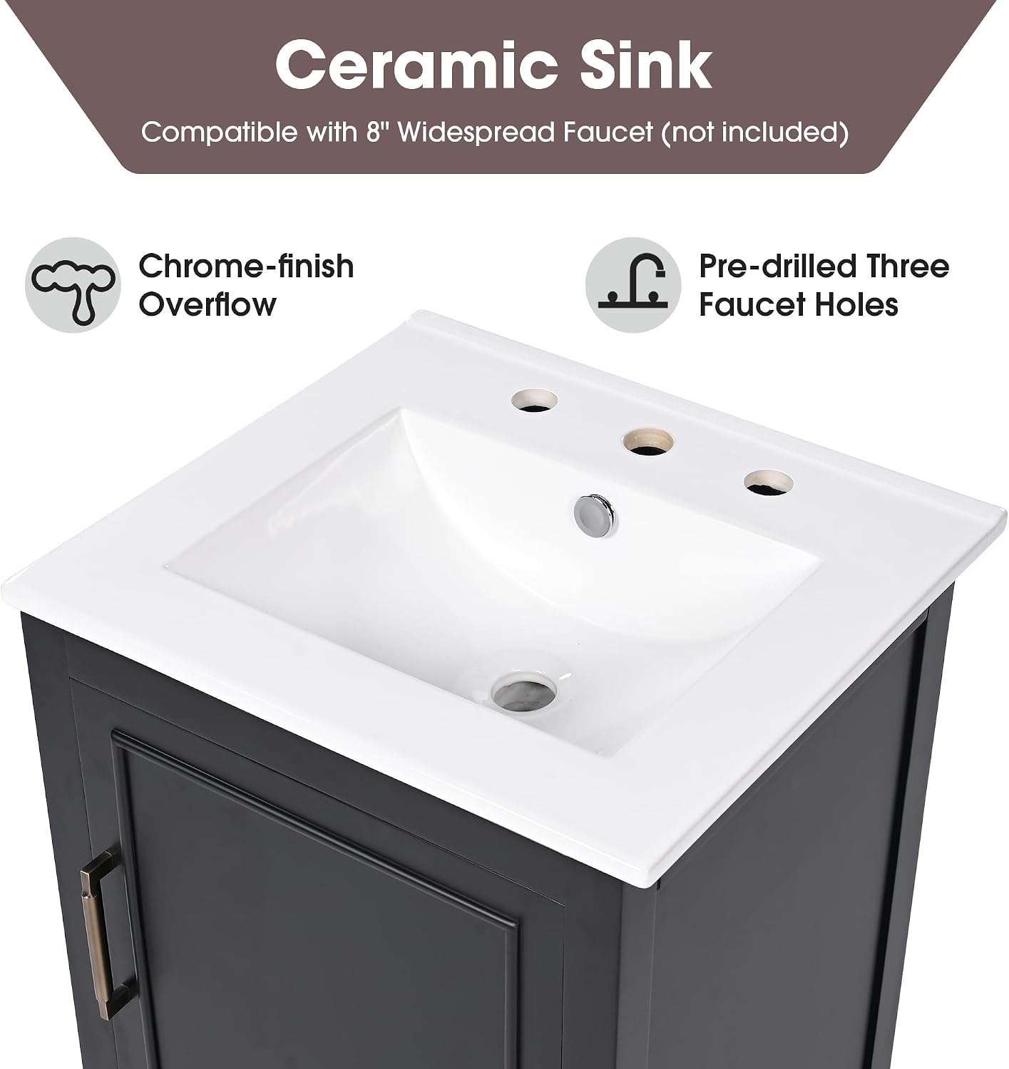 Harper & Bright Designs 20' Bathroom Vanity with Sink, Free Standing Single Vanity Set with One Drawer, and Door Storage Shelf, Solid Wood Storage Cabinet with Ceramic Basin for Bathroom, Black