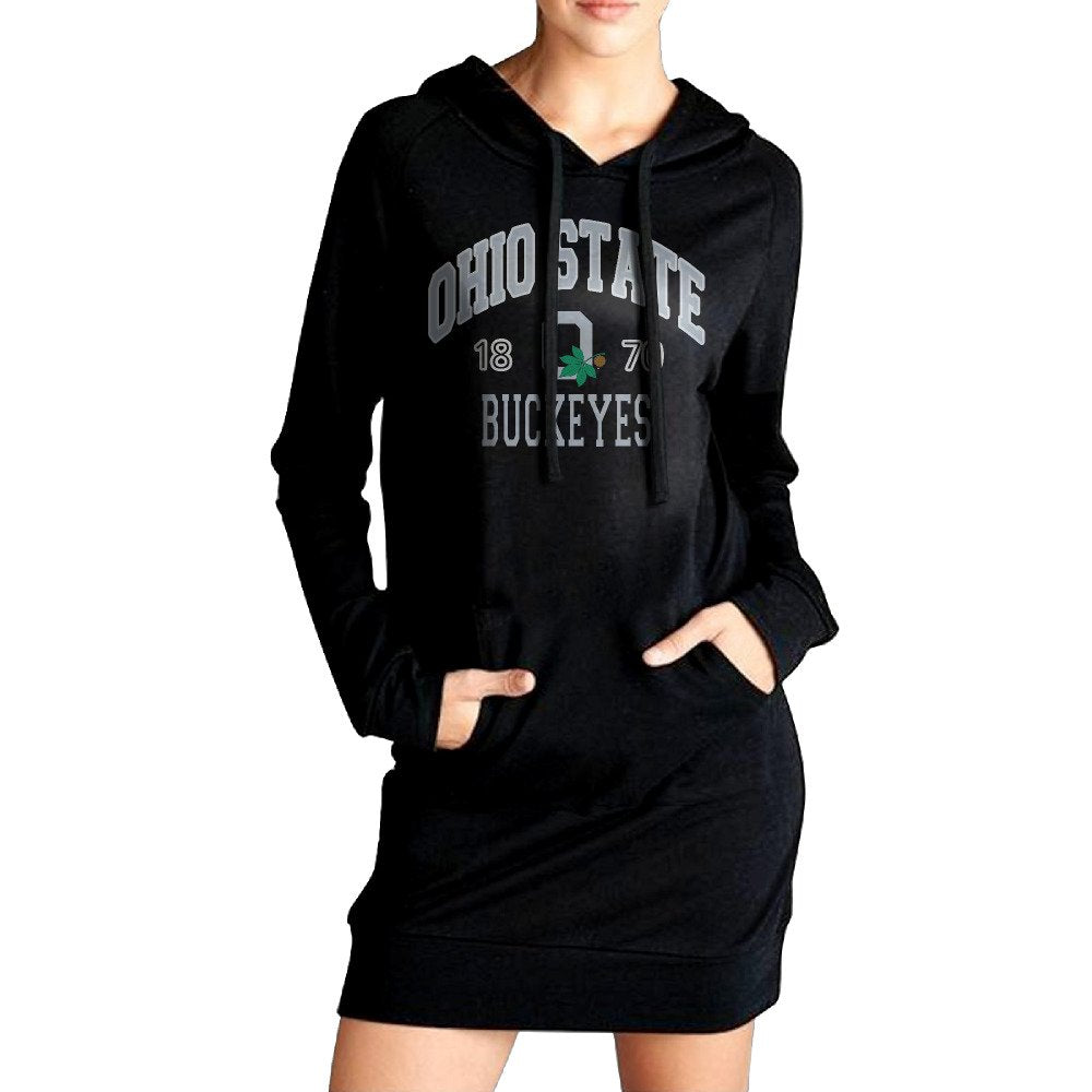 Ohio State Buckeyes Eagle Women Long Sleeve Pullover Pocket Sweatshirt Hoodie Black