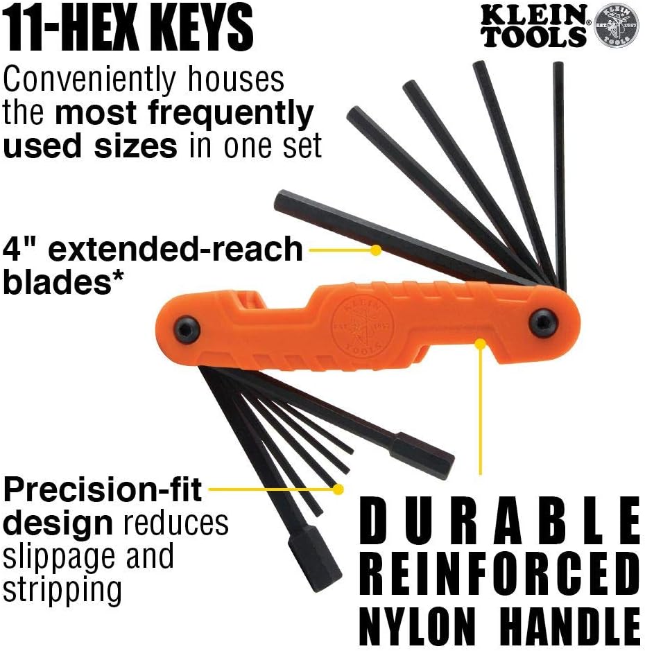 Klein Tools AESEB2 Elite Bluetooth Jobsite Earbuds, True Wireless Earplugs & 70550 Hex Wrench Key Set, 11 SAE Sizes, Heavy Duty Folding Allen Wrench Tool