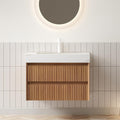 30' Bathroom Vanity with Sink, Modern Bathroom Floating Vanity with Travertine-Pattern Sintered Stone Top & Ceramic Undermount Basin, Pre-Assembled W/2 Drawers, Espresso/W
