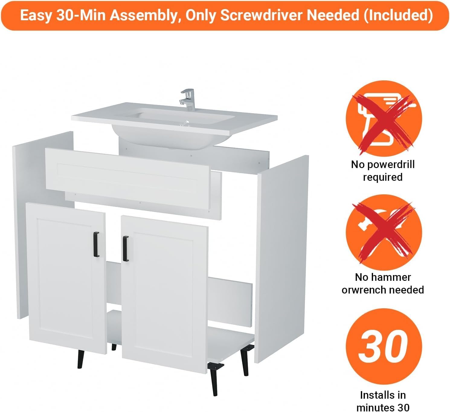 36 Inch Bathroom Vanity with Ceramic Sink - Modern Farmhouse Style Sink Cabinet, Easy Tool-Free Installation, for Bathroom Remodel and Upgrade (White)