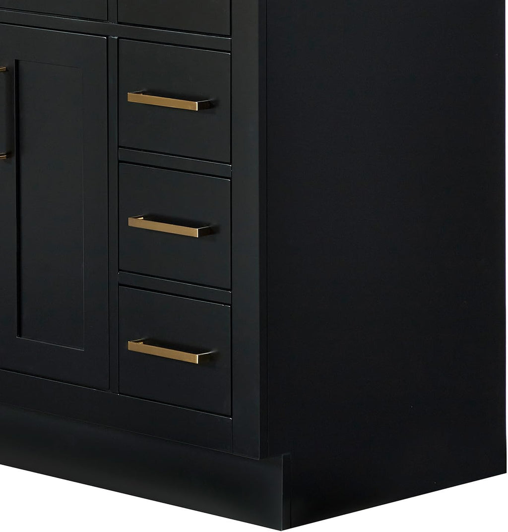 ARIEL Hepburn 48-inch Bathroom Vanity Base Cabinet,Solid Wood, 2 Soft Closing Doors, 9 Dovetail Drawers, Black