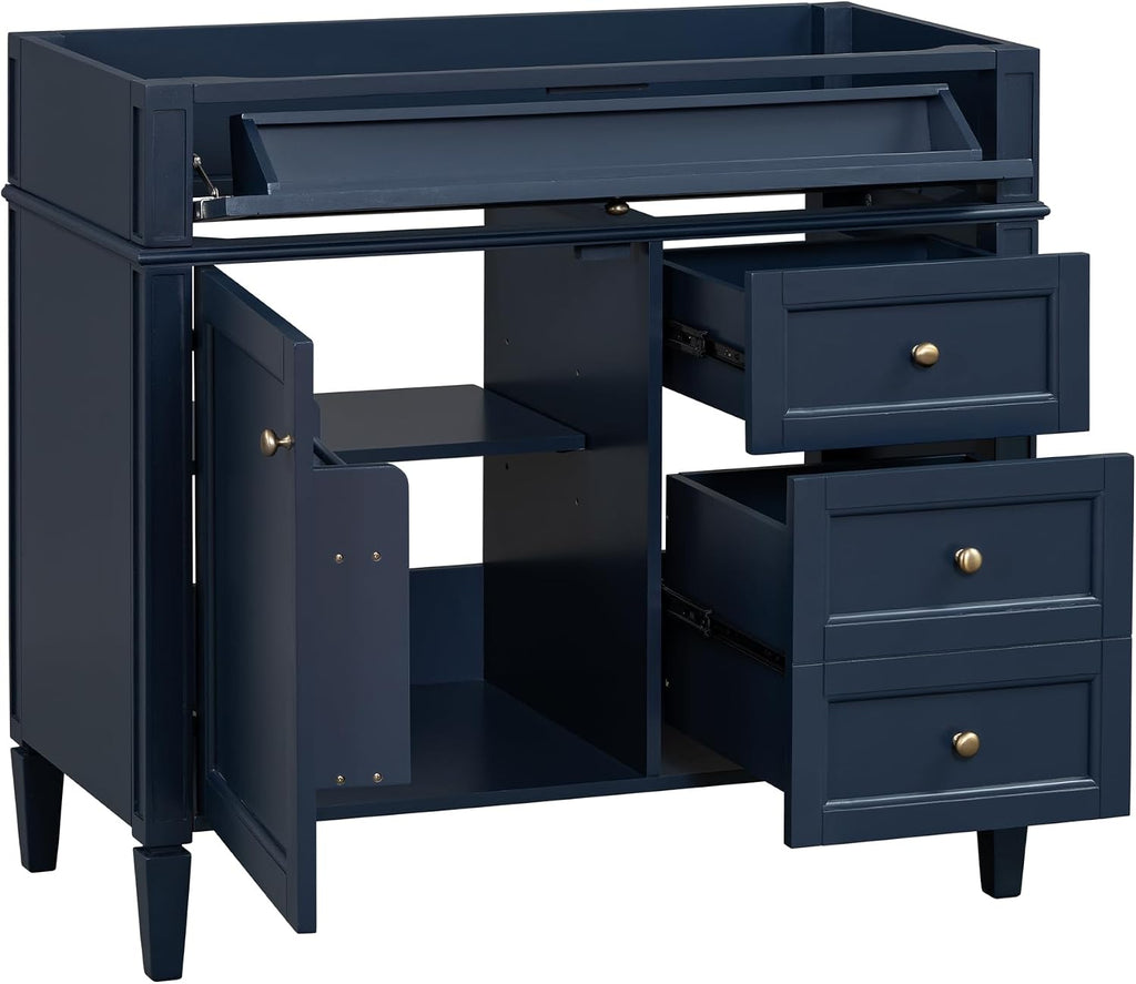 36'' Bathroom Vanity Without Top Sink, Modern Bathroom Storage Cabinet with 2 Drawers and a Tip-Out Drawer, Only Cabinet, Blue