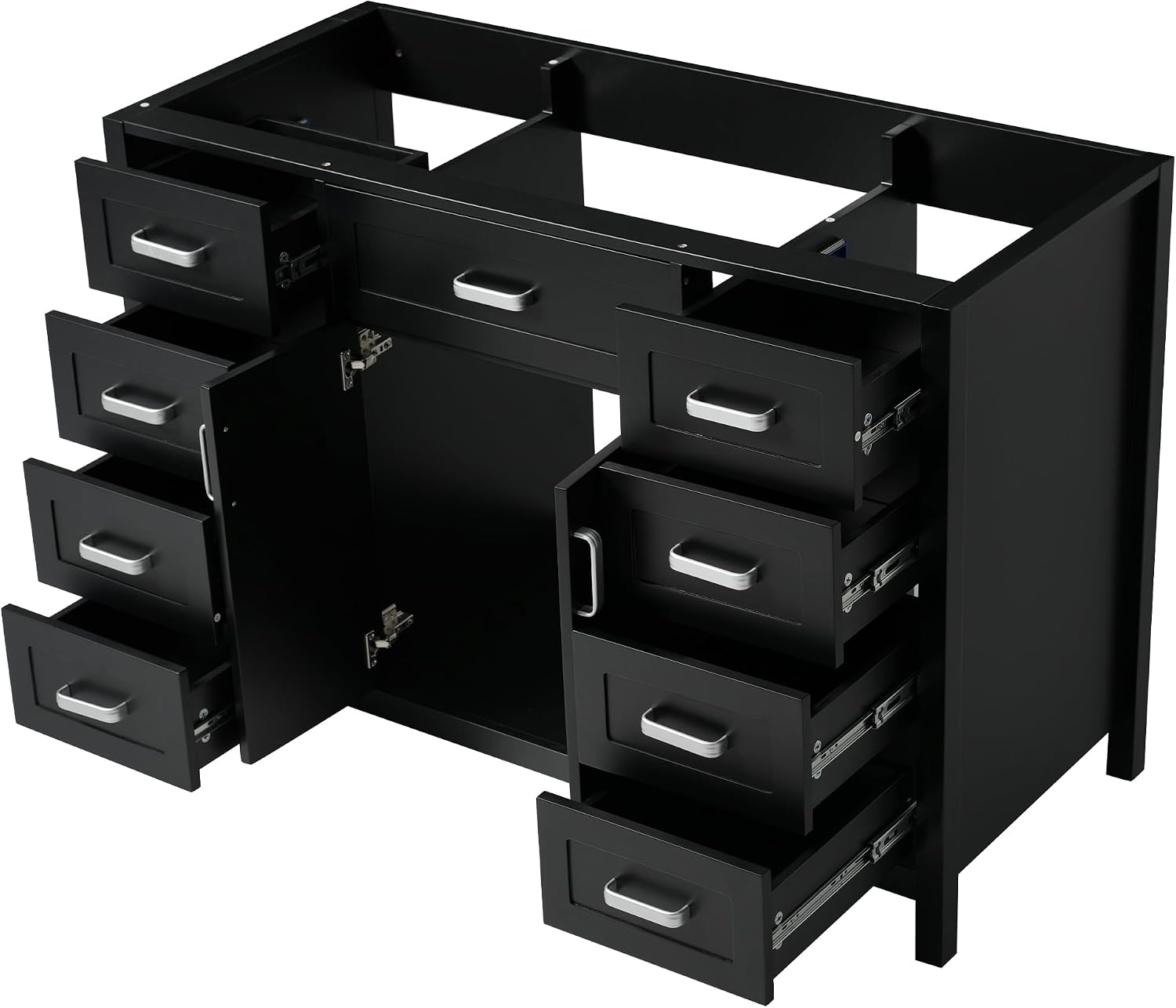 47' Bathroom Vanity Without Sink, Cabinet Only, 2 Doors and 8 Drawers, Soft Close System, Classic Design, Black