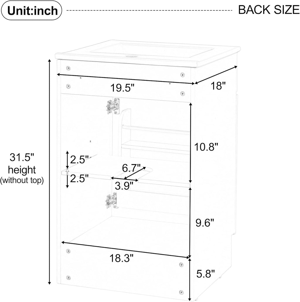 Harper & Bright Designs 20' Bathroom Vanity with Sink, Free Standing Single Basin Vanity Set with Adjustable Shelf & Storage Rack, Solid Wood Bathroom Cabinet with Ceramic Basin for Bathroom, Black