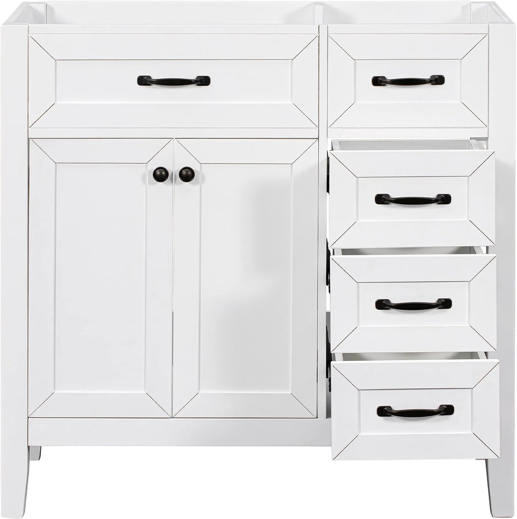 36' Bathroom Vanity Without Sink, Base Only,Solid Wood Cabinets Basin Vessel Set w/Water, Stain Proof,Enclosed Storage Spaces,Eco-Friendly Painting,Easy to Install,White