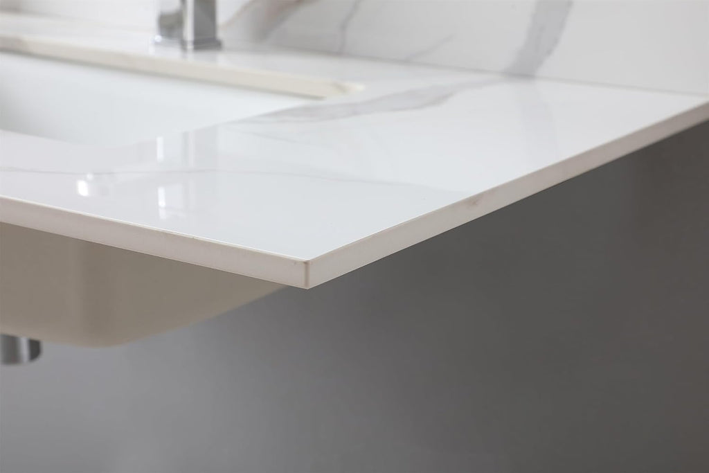 37' Bathroom Vanity Top with Ceramic Undermount Sink & Backsplash,Carrara Gold Sintered Stone Counter Top, Single Hole Vanity Sink Top