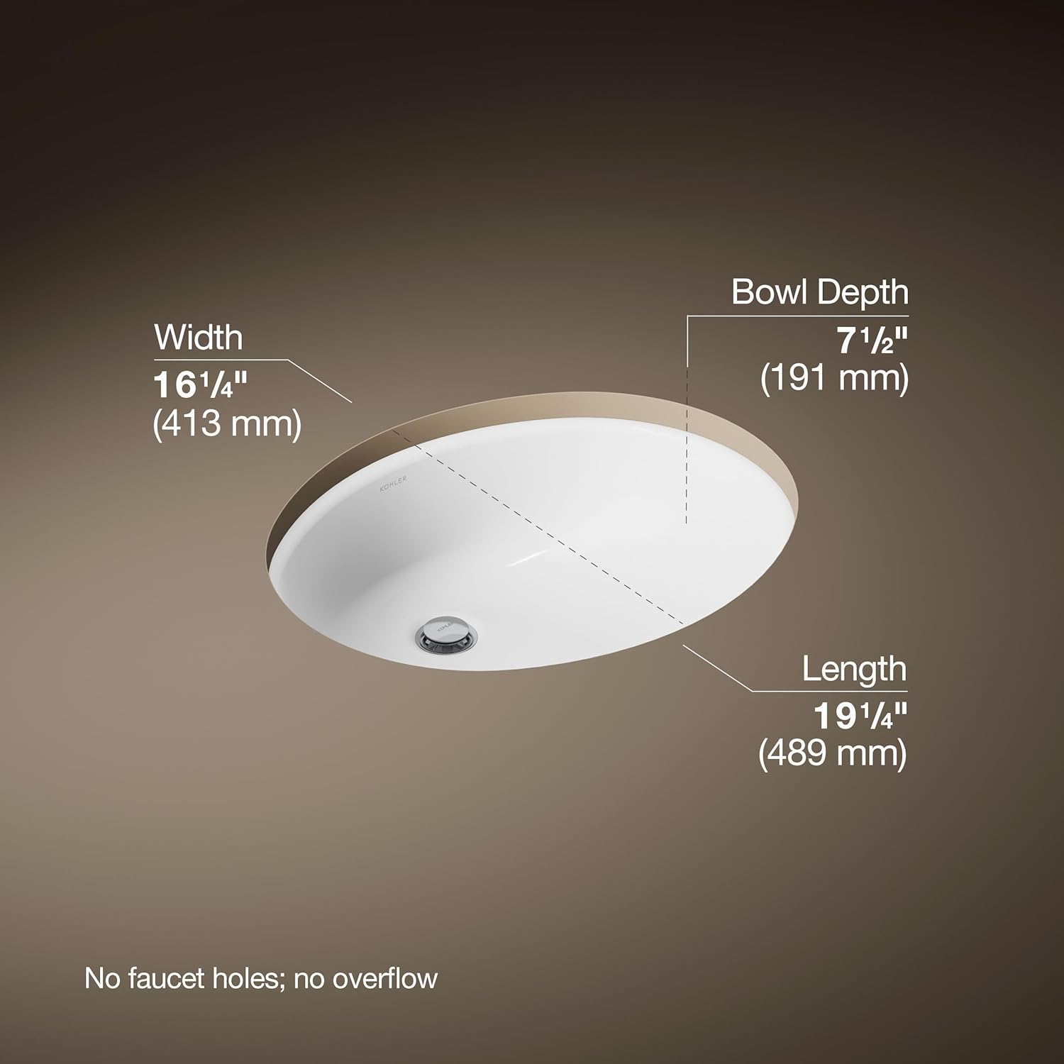 Kohler K-2210-N-0 1-Bowl Undermount Bath Sink w/Sealed Overflow White