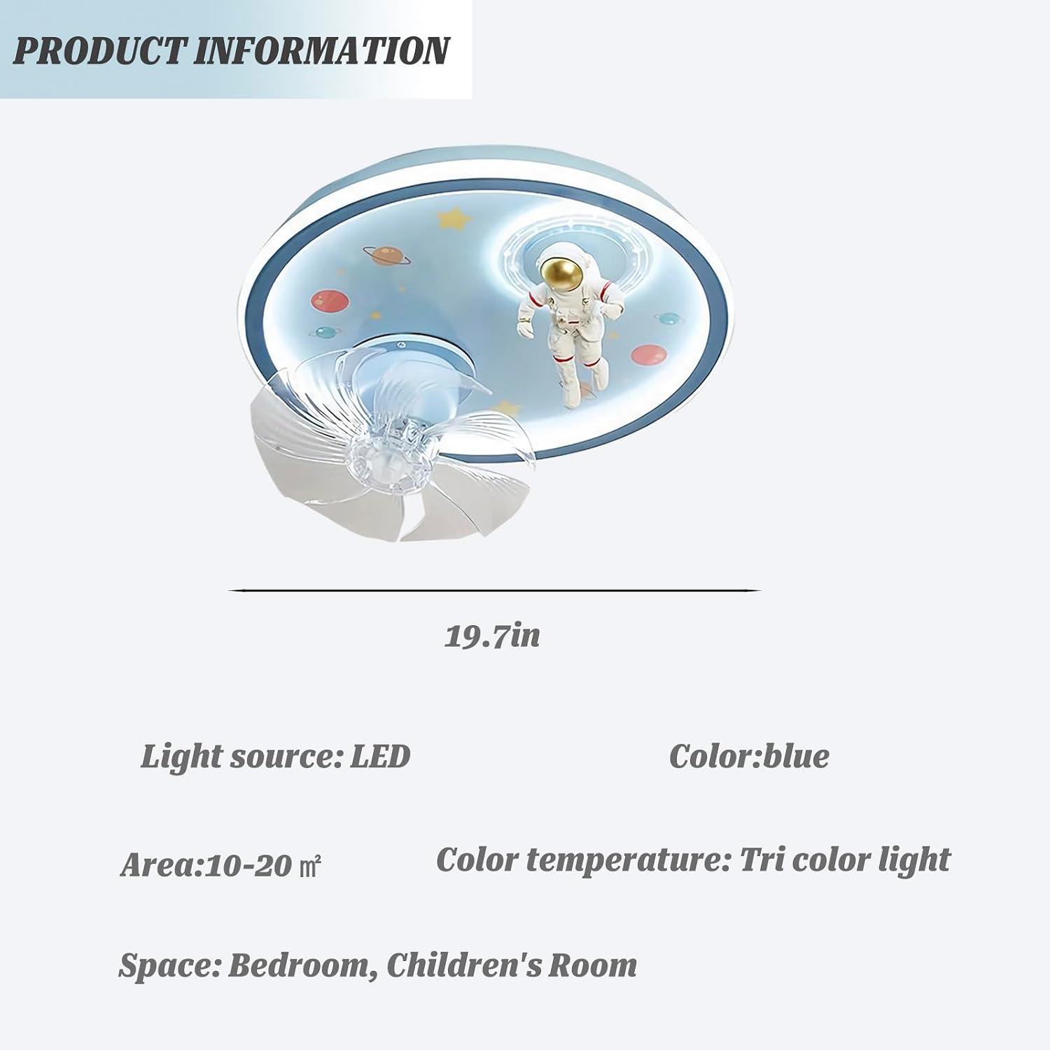 SOMINA Kids Ceiling Fan Light, Astronaut Themed Flush Mount LED Fixture, Creative Cartoon Design Low Profile Fan for Boys Girls Bedroom Nursery Playroom