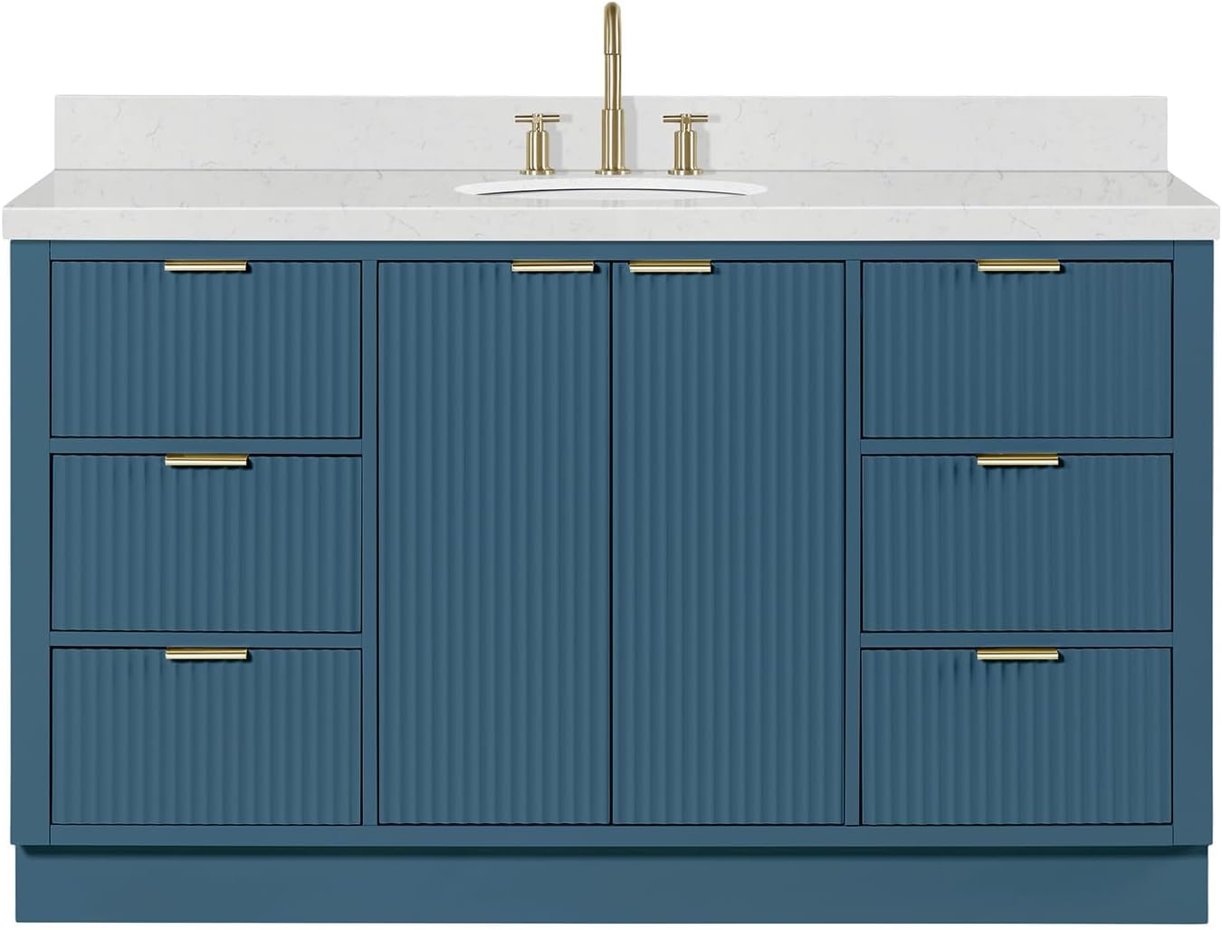 ARIEL Milan 60-inch Bathroom Vanity with Sink,Solid Wood, 1.5-inch Carrara White Quartz Countertop, Single Oval Porcelain Sink, Soft Closing Doors, Dovetail Drawers, Vintage Blue