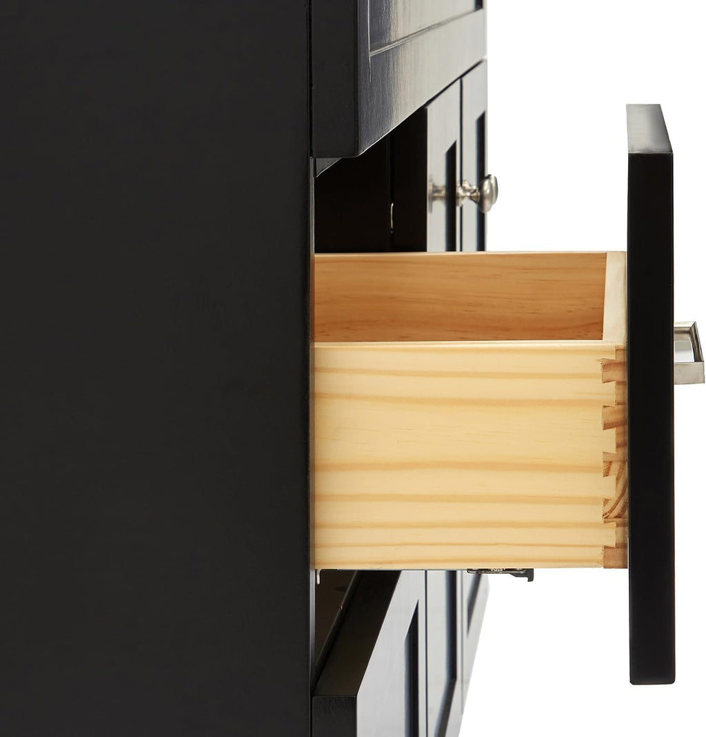 DKB Bradford 42' Black Bathroom Vanity with Sink, Oval Undermount, 1.5' Carrara Quartz Countertop, Solid Wood Frame, 2 Soft-Closing Doors, 2 Full Extension Drawers, Brushed Nickel
