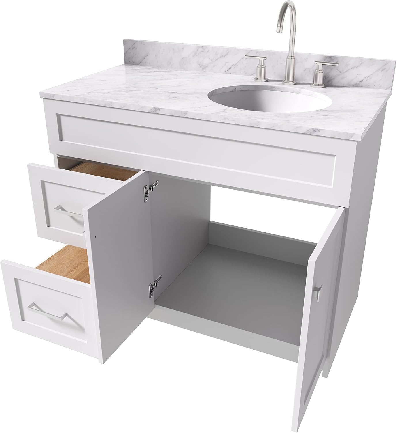 ARIEL Hamlet 43 in. Right Offset Oval Sink Vanity with 0.75 in. Carrara White Countertop in White